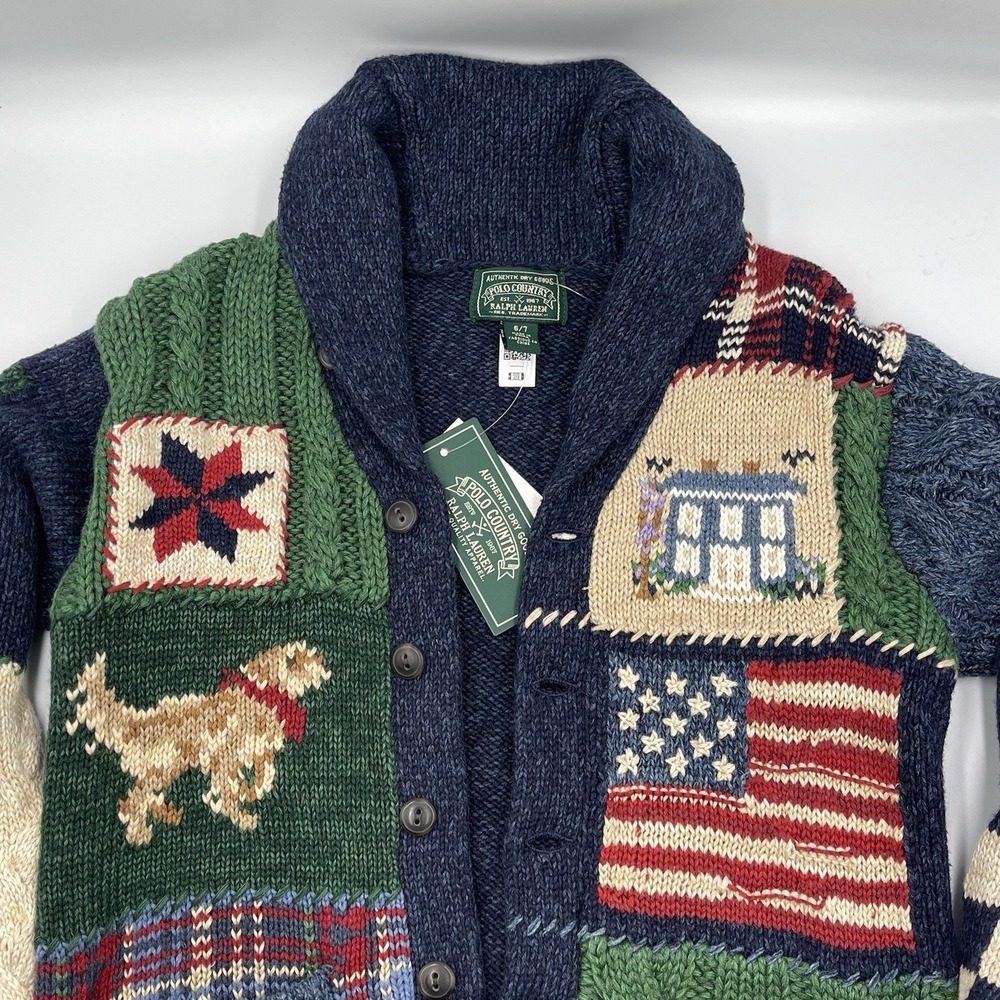 Polo Ralph Lauren Country Patchwork Cotton-Blend Shawl Cardigan Youth Size‎ 6/7